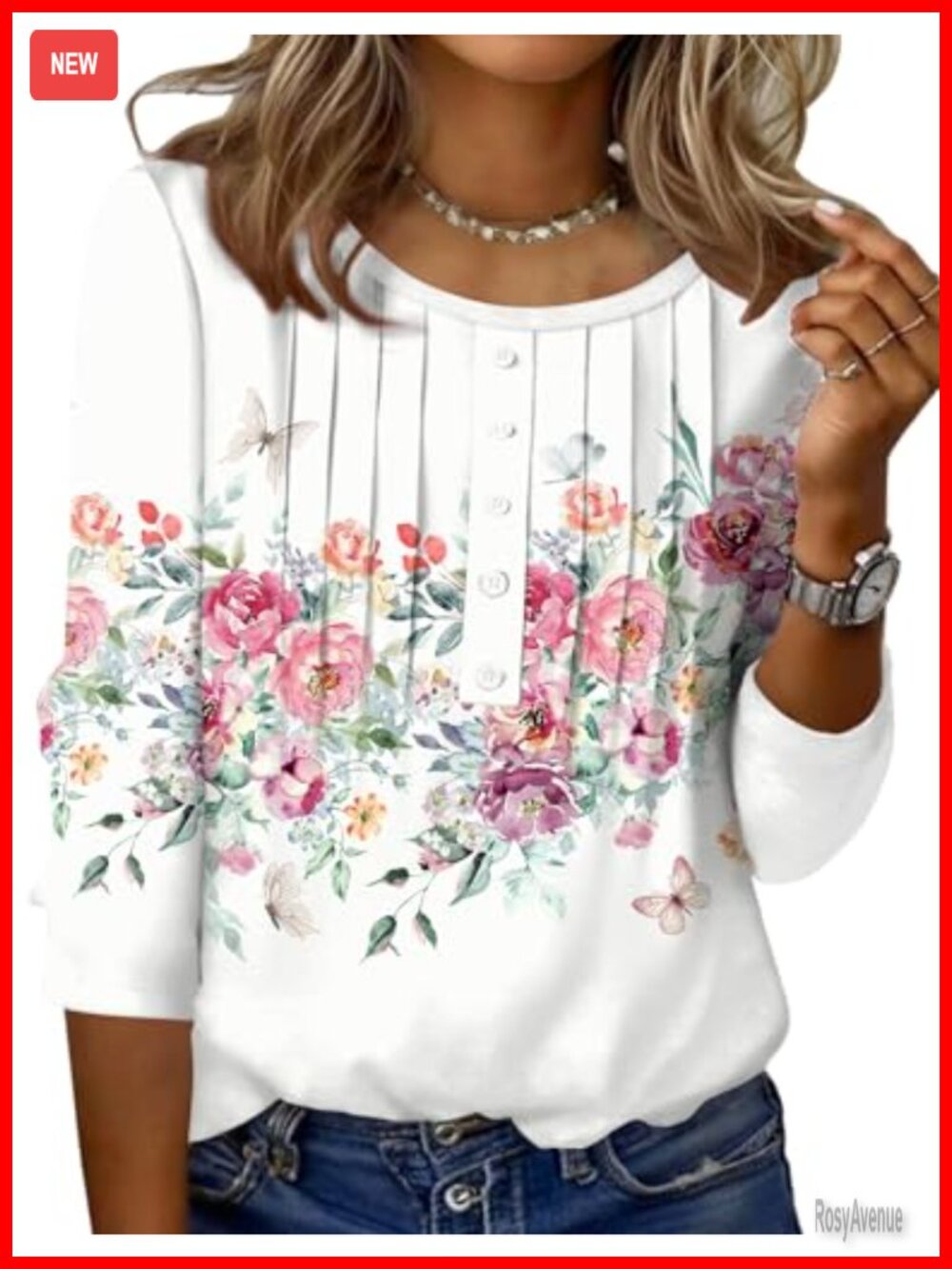 Women's 3/4 Sleeve Tunic Top Casual Crew Neck Pleated Blouse Soft Stretch